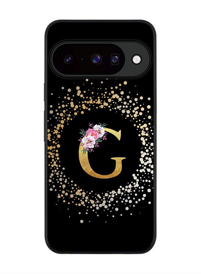 Stylizedd For Google Pixel 10 Case,Slim fit Camera Protection, Shockproof Thin Phone cover  - Custom Monogram Floral - G ( Black ) - Image 1